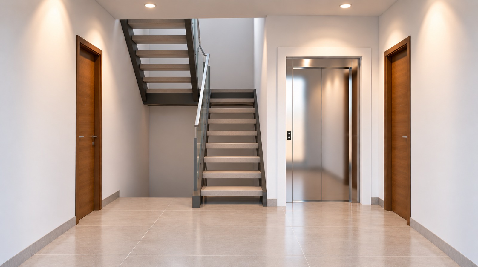 Portal con escalera y ascensor